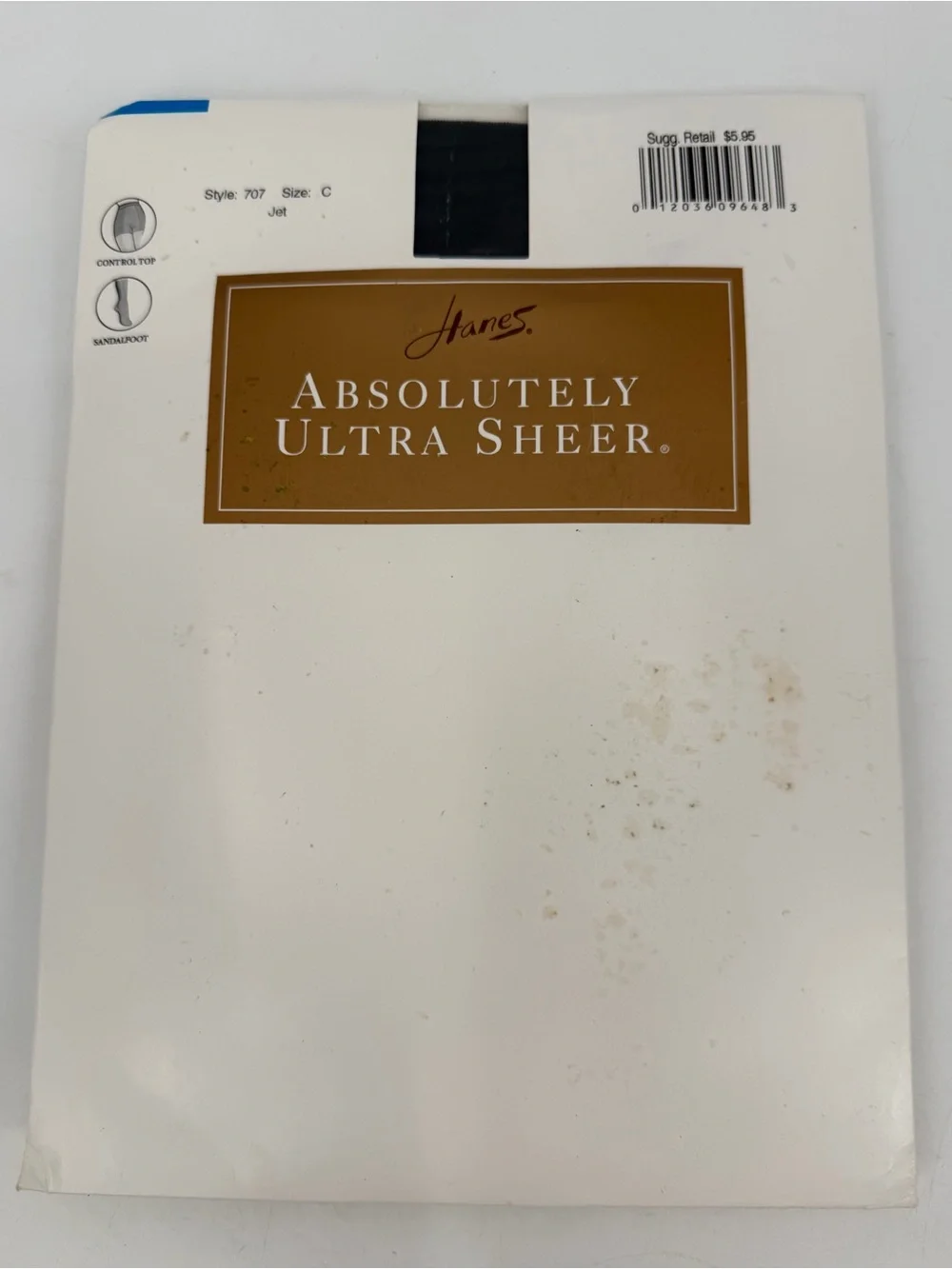 Hanes Pantyhose sz C Absolutely Ultra Sheer VTG Jet Black Style 707 Control Top
